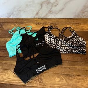 LOT: 4 Victoria Secret Sport and PINK Sports Bras and strappy bralettes